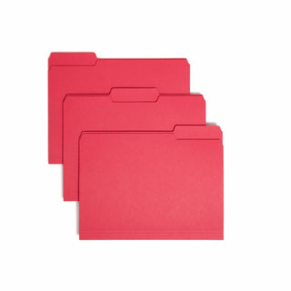 Interior File Folders, 1/3-Cut Tabs: Assorted, Letter Size, 0.75" Expansion, Red, 100/Box