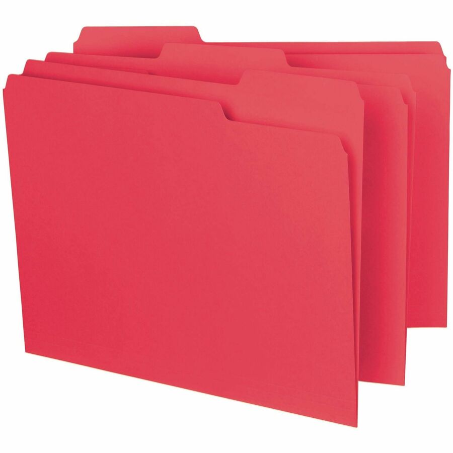 Interior File Folders, 1/3-Cut Tabs: Assorted, Letter Size, 0.75" Expansion, Red, 100/Box