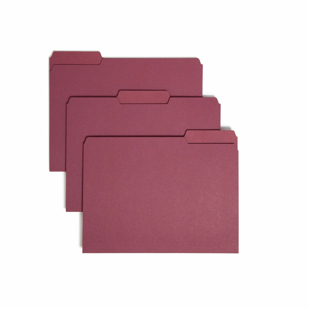 Interior File Folders, 1/3-Cut Tabs: Assorted, Letter Size, 0.75" Expansion, Maroon, 100/Box