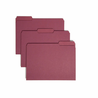 Interior File Folders, 1/3-Cut Tabs: Assorted, Letter Size, 0.75" Expansion, Maroon, 100/Box