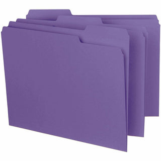 Interior File Folders, 1/3-Cut Tabs: Assorted, Letter Size, 0.75" Expansion, Purple, 100/Box