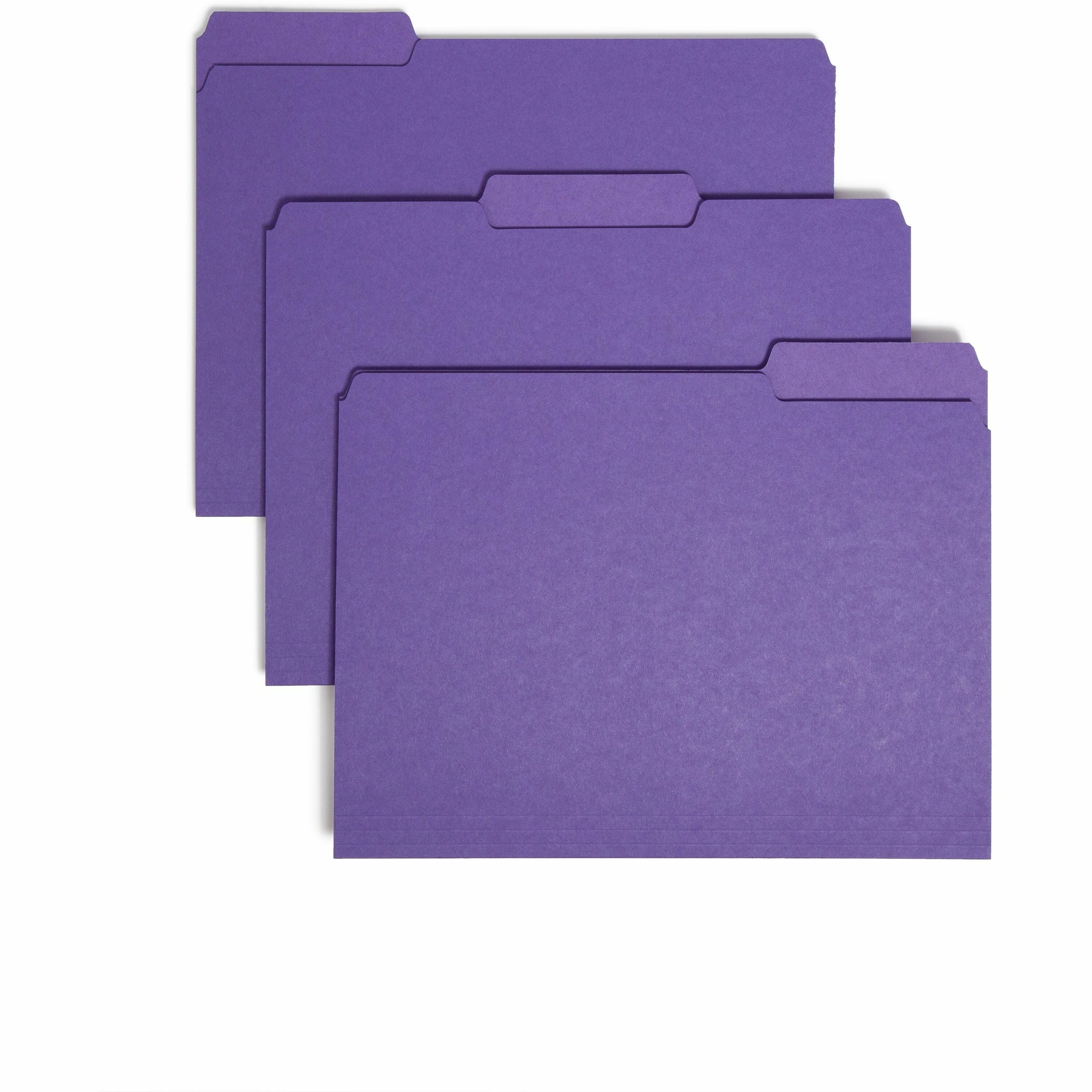 Interior File Folders, 1/3-Cut Tabs: Assorted, Letter Size, 0.75" Expansion, Purple, 100/Box