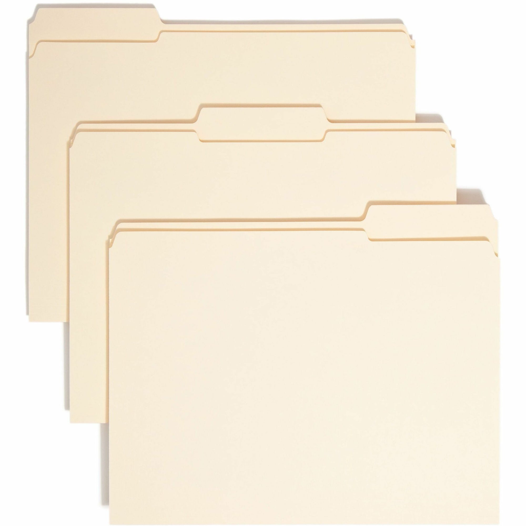 Reinforced Tab Manila File Folders, 1/3-Cut Tabs: Assorted, Letter Size, 0.75" Expansion, 11-pt Manila, 100/Box