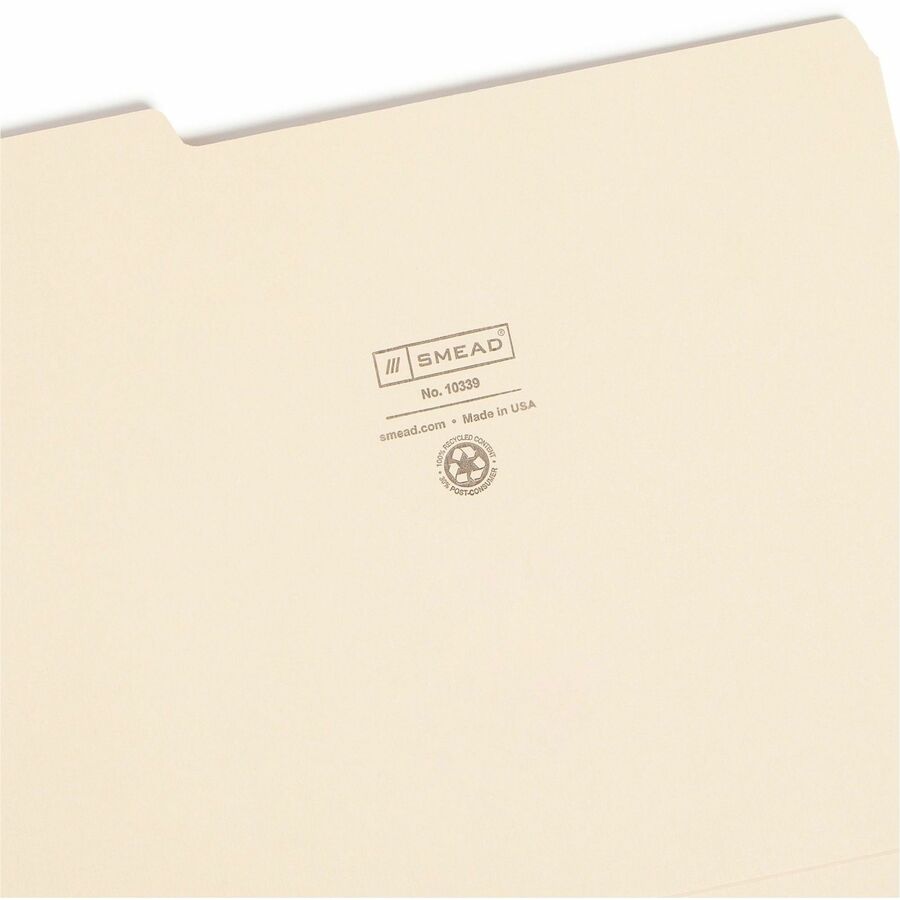 100% Recycled Manila Top Tab File Folders, 1/3-Cut Tabs: Assorted, Letter Size, 0.75" Expansion, Manila, 100/Box