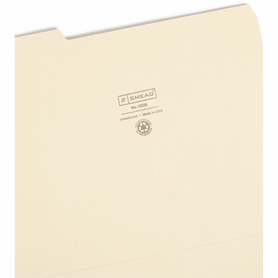100% Recycled Manila Top Tab File Folders, 1/3-Cut Tabs: Assorted, Letter Size, 0.75" Expansion, Manila, 100/Box