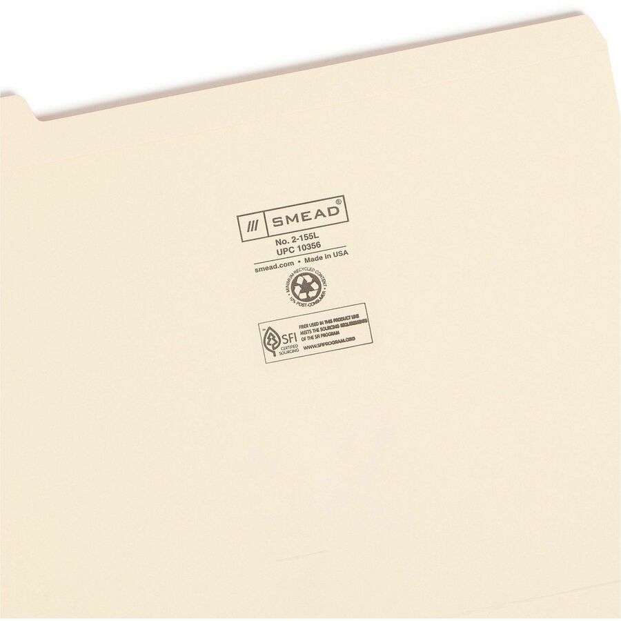 Reinforced Tab Manila File Folders, 1/5-Cut Tabs: Assorted, Letter Size, 0.75" Expansion, 11-pt Manila, 100/Box
