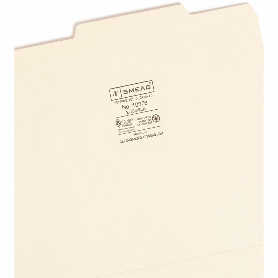 Reinforced Guide Height File Folders, 2/5-Cut Tabs: Right of Center Position, Letter Size, 0.75" Expansion, Manila, 100/Box