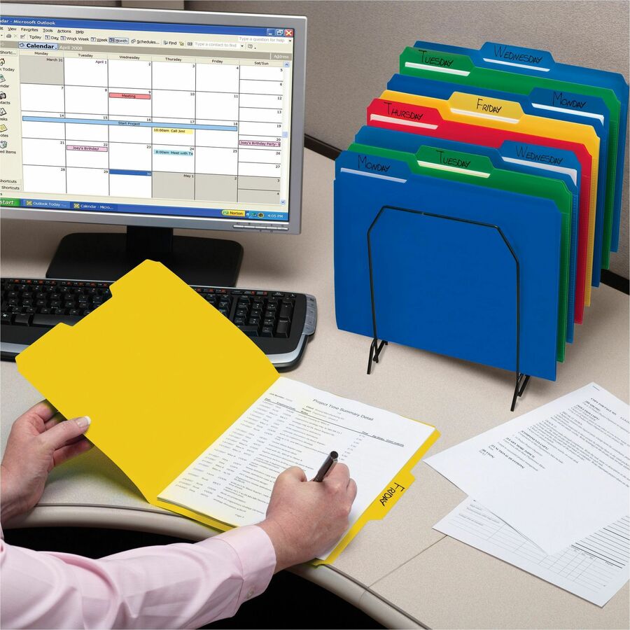 Top Tab Poly Colored File Folders, 1/3-Cut Tabs: Assorted, Letter Size, 0.75" Expansion, Assorted Colors, 24/Box