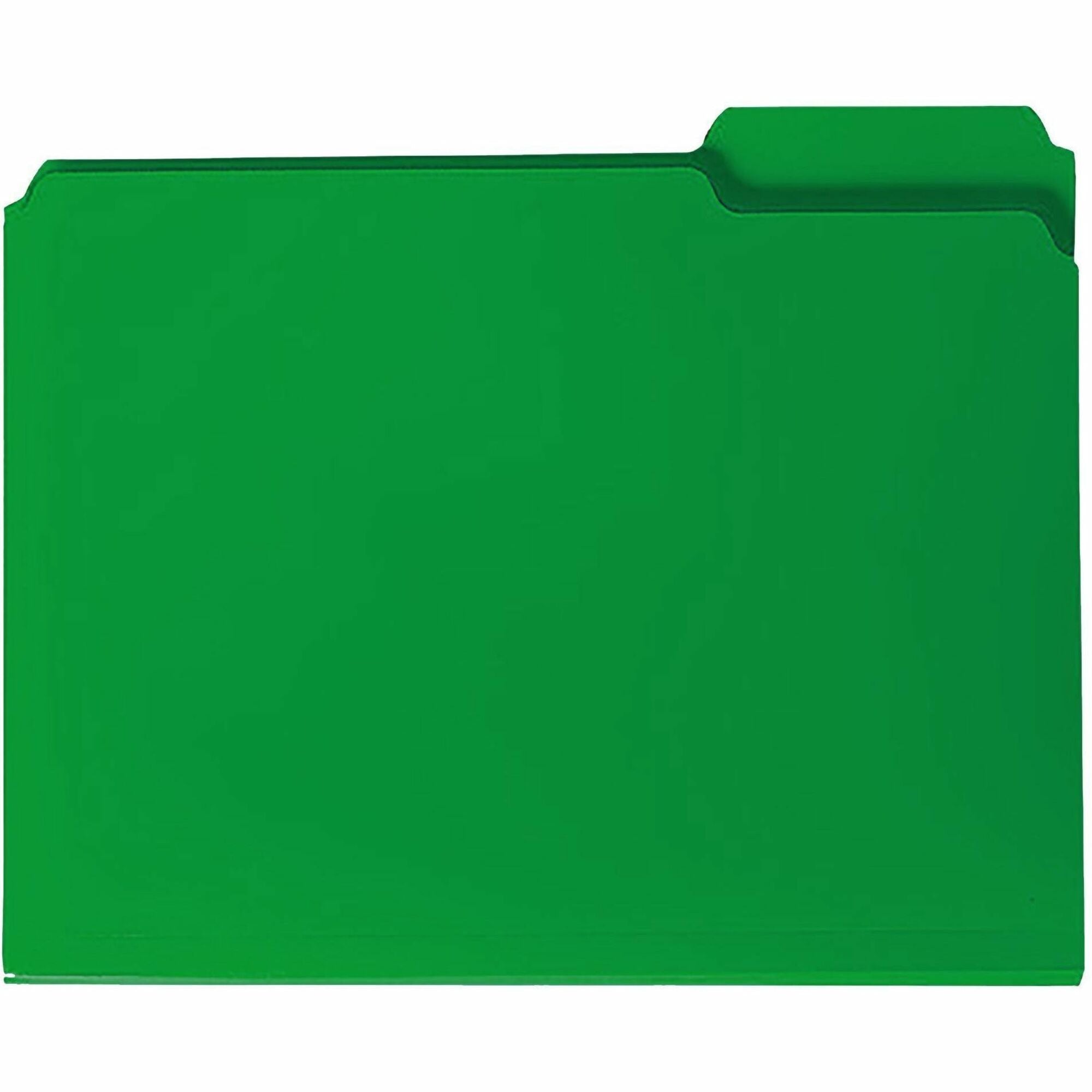 Top Tab Poly Colored File Folders, 1/3-Cut Tabs: Assorted, Letter Size, 0.75" Expansion, Green, 24/Box