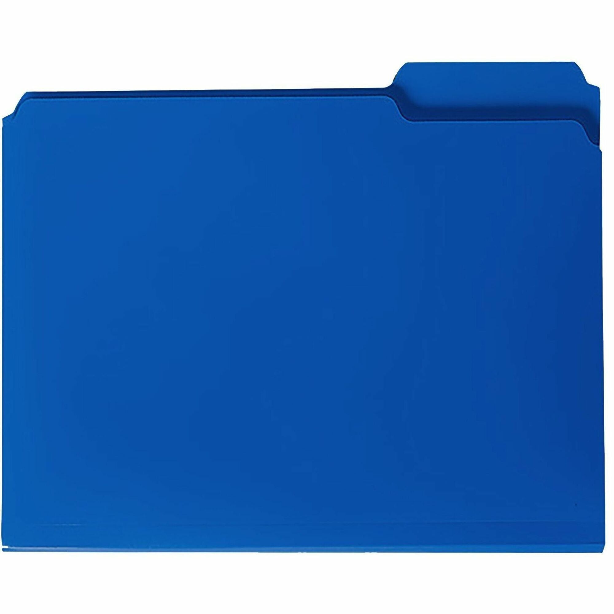 Top Tab Poly Colored File Folders, 1/3-Cut Tabs: Assorted, Letter Size, 0.75" Expansion, Blue, 24/Box