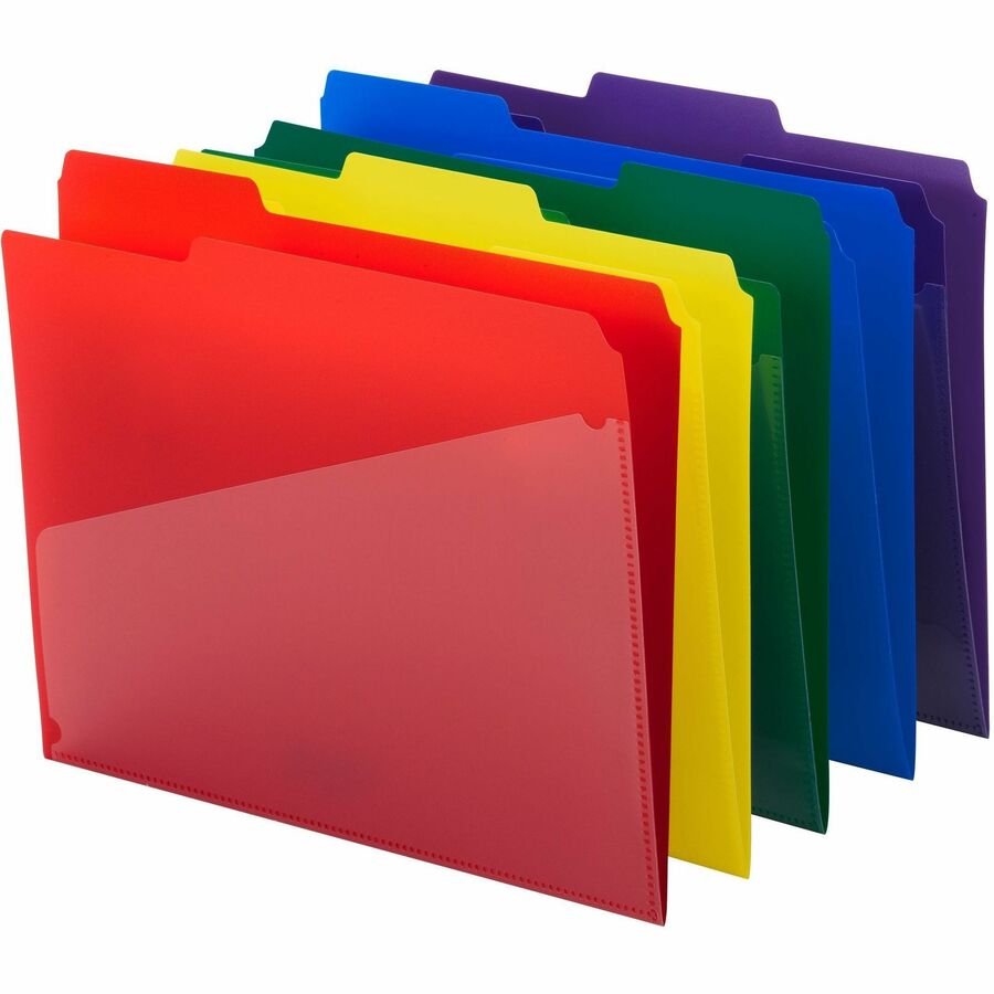 Poly Colored File Folders With Slash Pocket, 1/3-Cut Tabs: Assorted, Letter Size, 0.75" Expansion, Assorted Colors, 30/Box