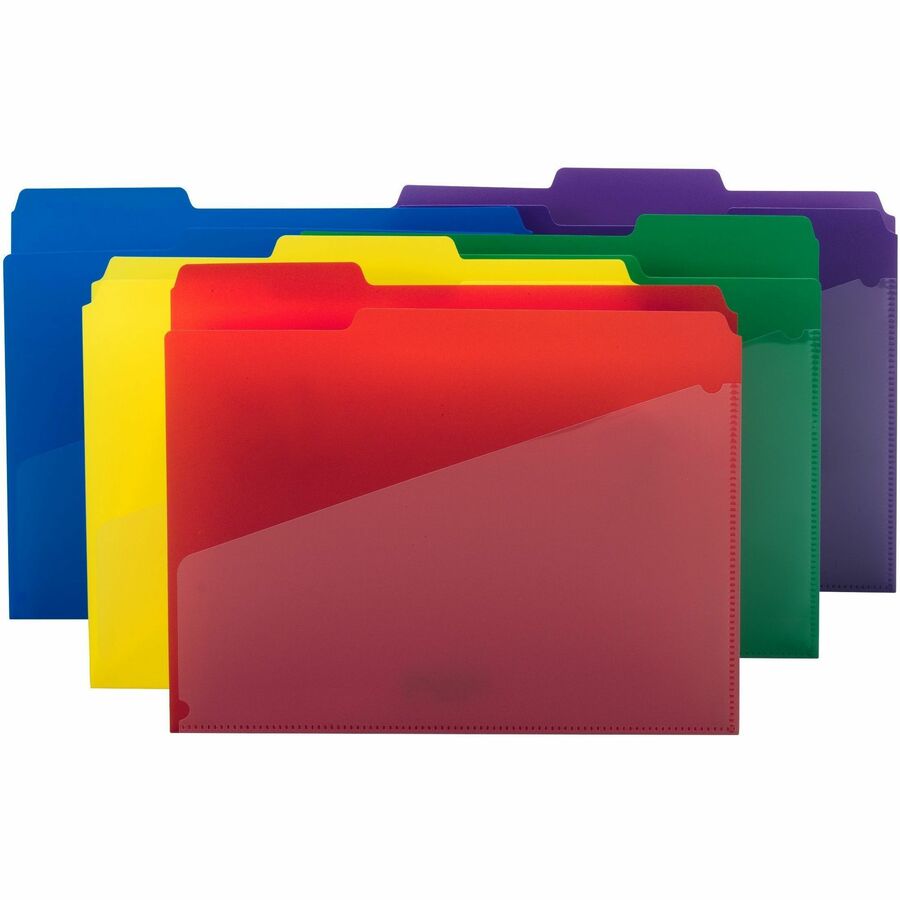 Poly Colored File Folders With Slash Pocket, 1/3-Cut Tabs: Assorted, Letter Size, 0.75" Expansion, Assorted Colors, 30/Box