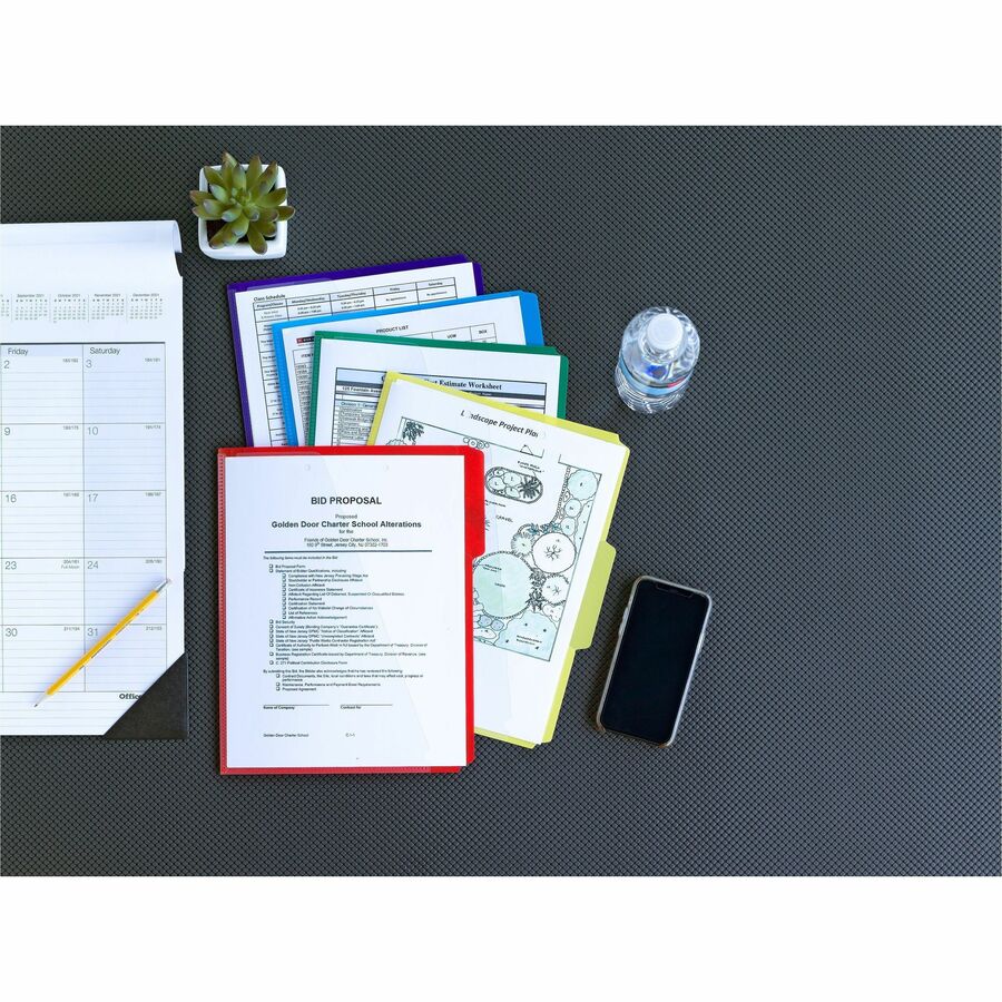 Poly Colored File Folders With Slash Pocket, 1/3-Cut Tabs: Assorted, Letter Size, 0.75" Expansion, Assorted Colors, 30/Box