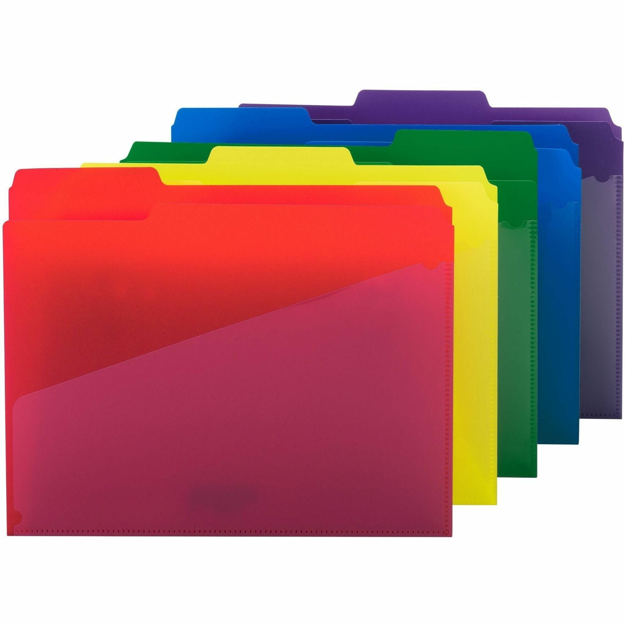 Poly Colored File Folders With Slash Pocket, 1/3-Cut Tabs: Assorted, Letter Size, 0.75" Expansion, Assorted Colors, 30/Box