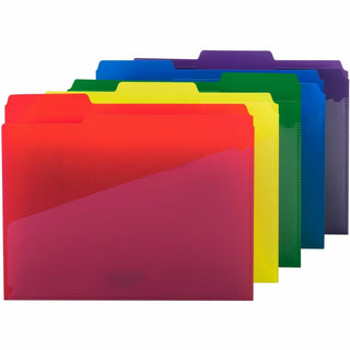 Poly Colored File Folders With Slash Pocket, 1/3-Cut Tabs: Assorted, Letter Size, 0.75" Expansion, Assorted Colors, 30/Box