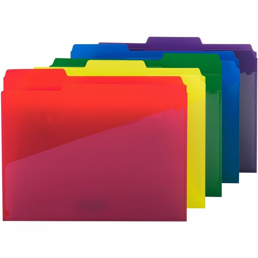 Poly Colored File Folders With Slash Pocket, 1/3-Cut Tabs: Assorted, Letter Size, 0.75" Expansion, Assorted Colors, 30/Box