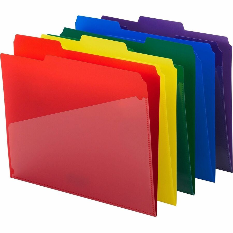 Poly Colored File Folders With Slash Pocket, 1/3-Cut Tabs: Assorted, Letter Size, 0.75" Expansion, Assorted Colors, 30/Box