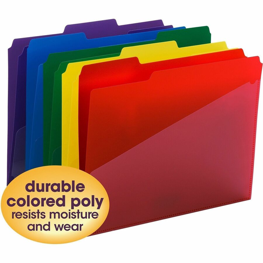 Poly Colored File Folders With Slash Pocket, 1/3-Cut Tabs: Assorted, Letter Size, 0.75" Expansion, Assorted Colors, 30/Box