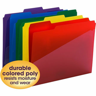 Poly Colored File Folders With Slash Pocket, 1/3-Cut Tabs: Assorted, Letter Size, 0.75" Expansion, Assorted Colors, 30/Box