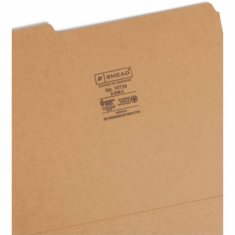 Heavyweight Kraft File Folder, 1/3-Cut Tabs: Assorted, Letter Size, 0.75" Expansion, 11-pt Kraft, Brown, 100/Box