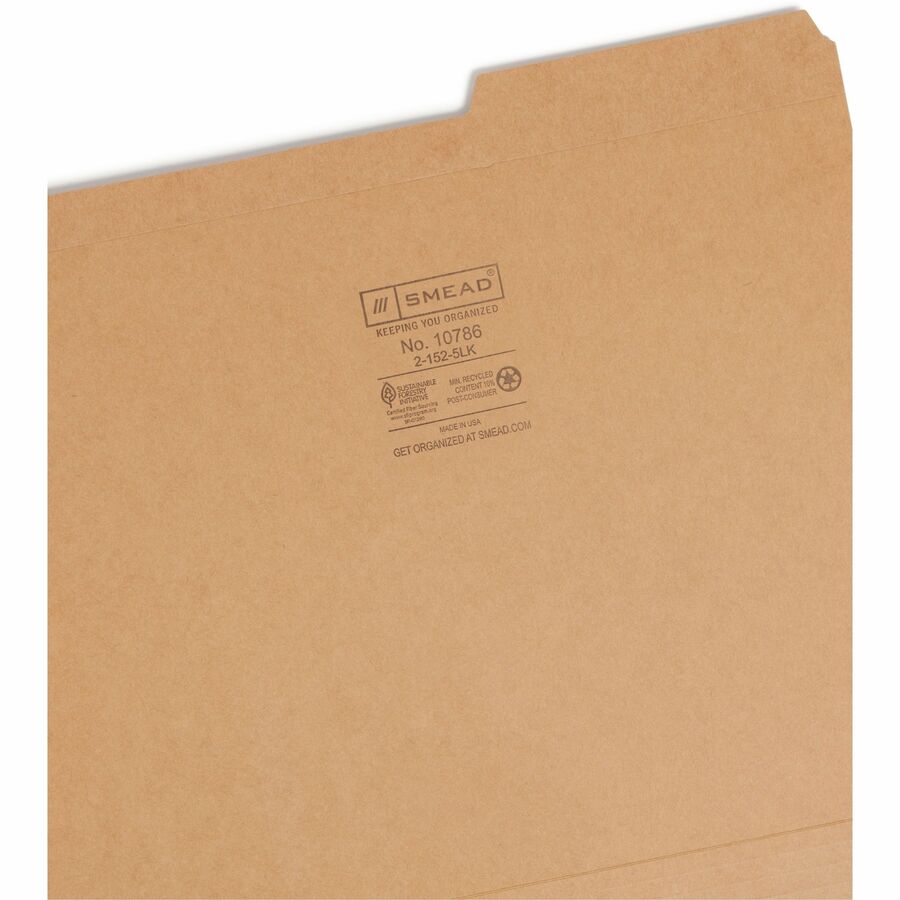 Guide Height Reinforced Heavyweight Kraft File Folder, 2/5-Cut Tabs: Right of Center, Letter, 0.75" Expansion, Brown, 100/Box