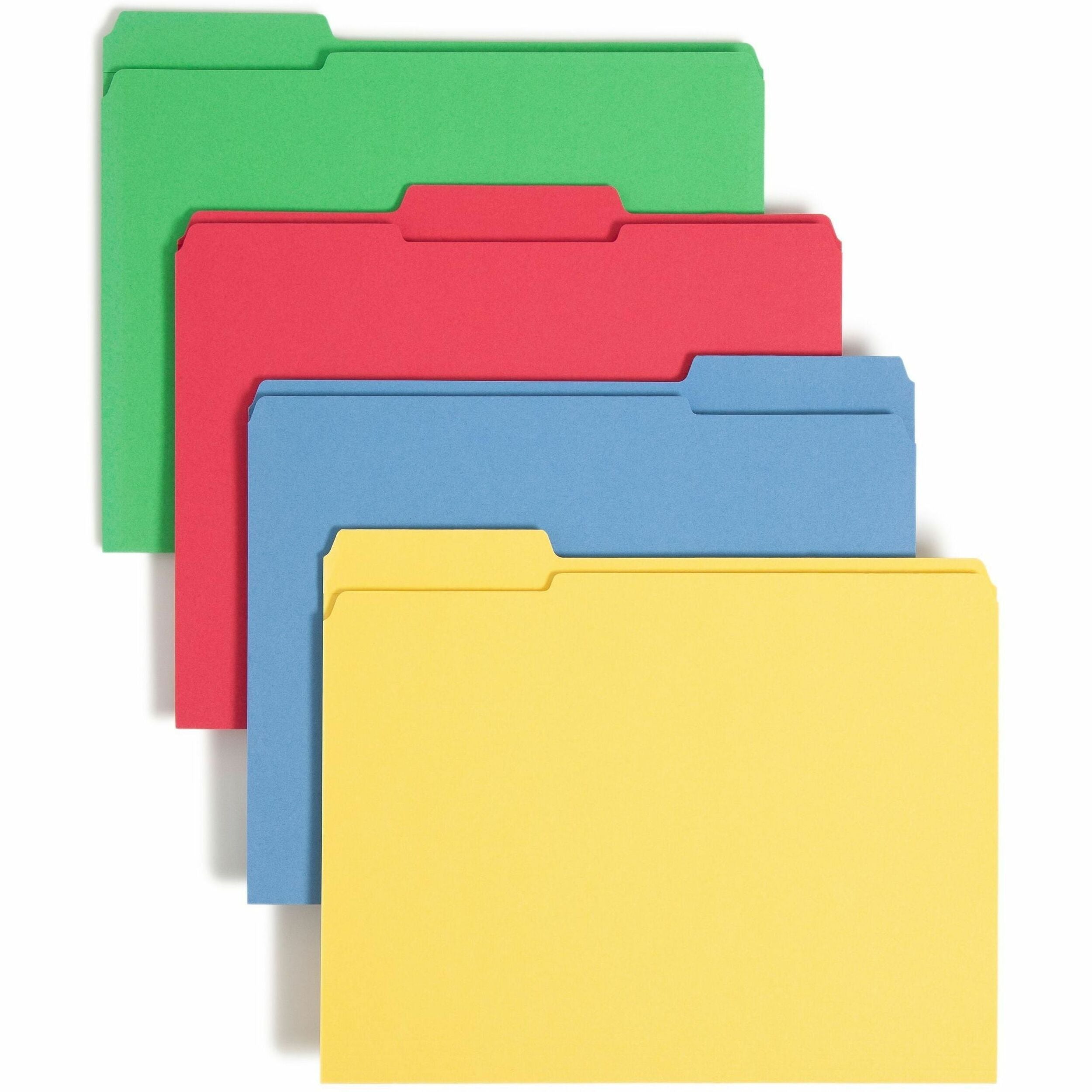 Reinforced Top Tab Colored File Folders, 1/3-Cut Tabs: Assorted, Letter Size, 0.75" Expansion, Assorted Colors, 12/Pack