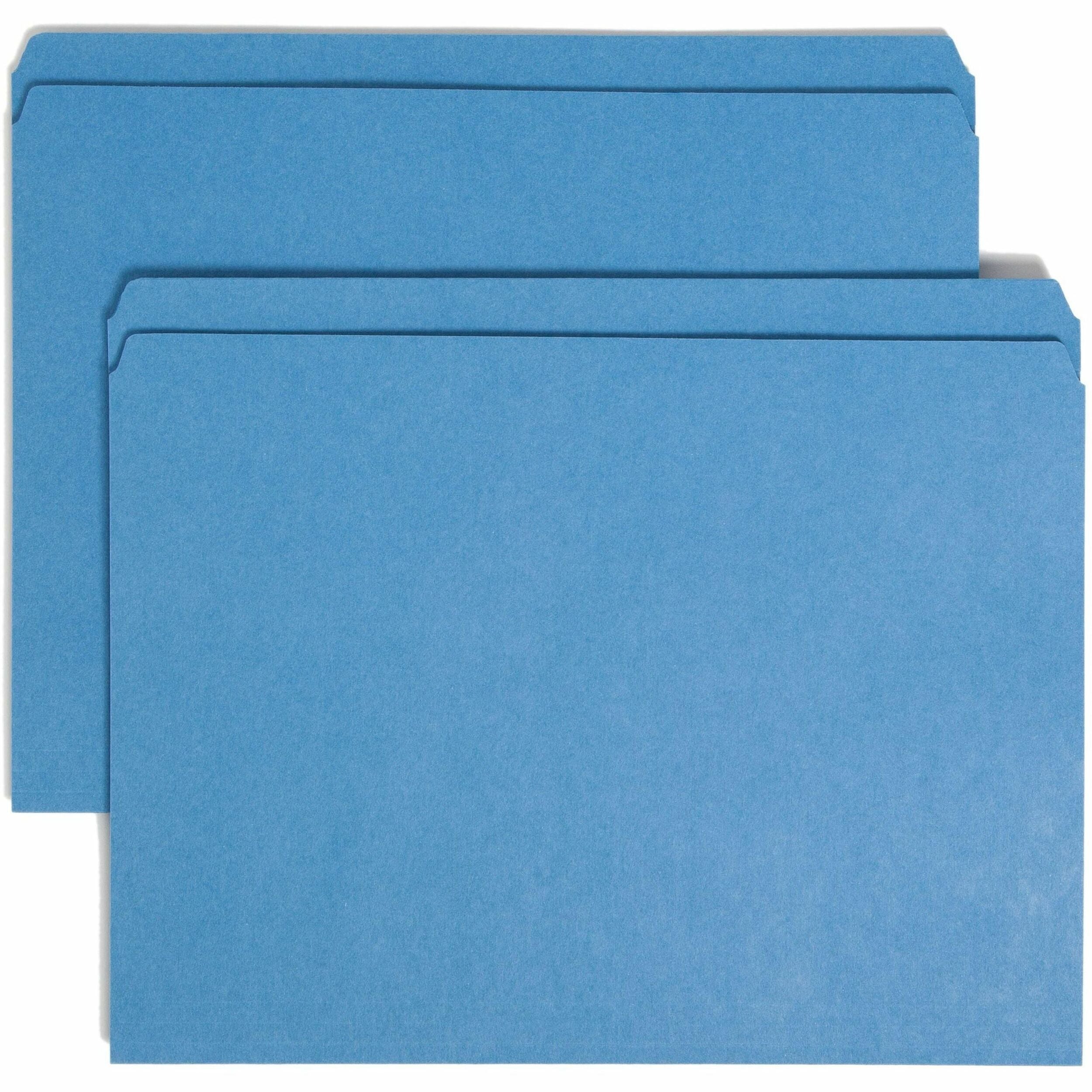 Reinforced Top Tab Colored File Folders, Straight Tabs, Letter Size, 0.75" Expansion, Blue, 100/Box