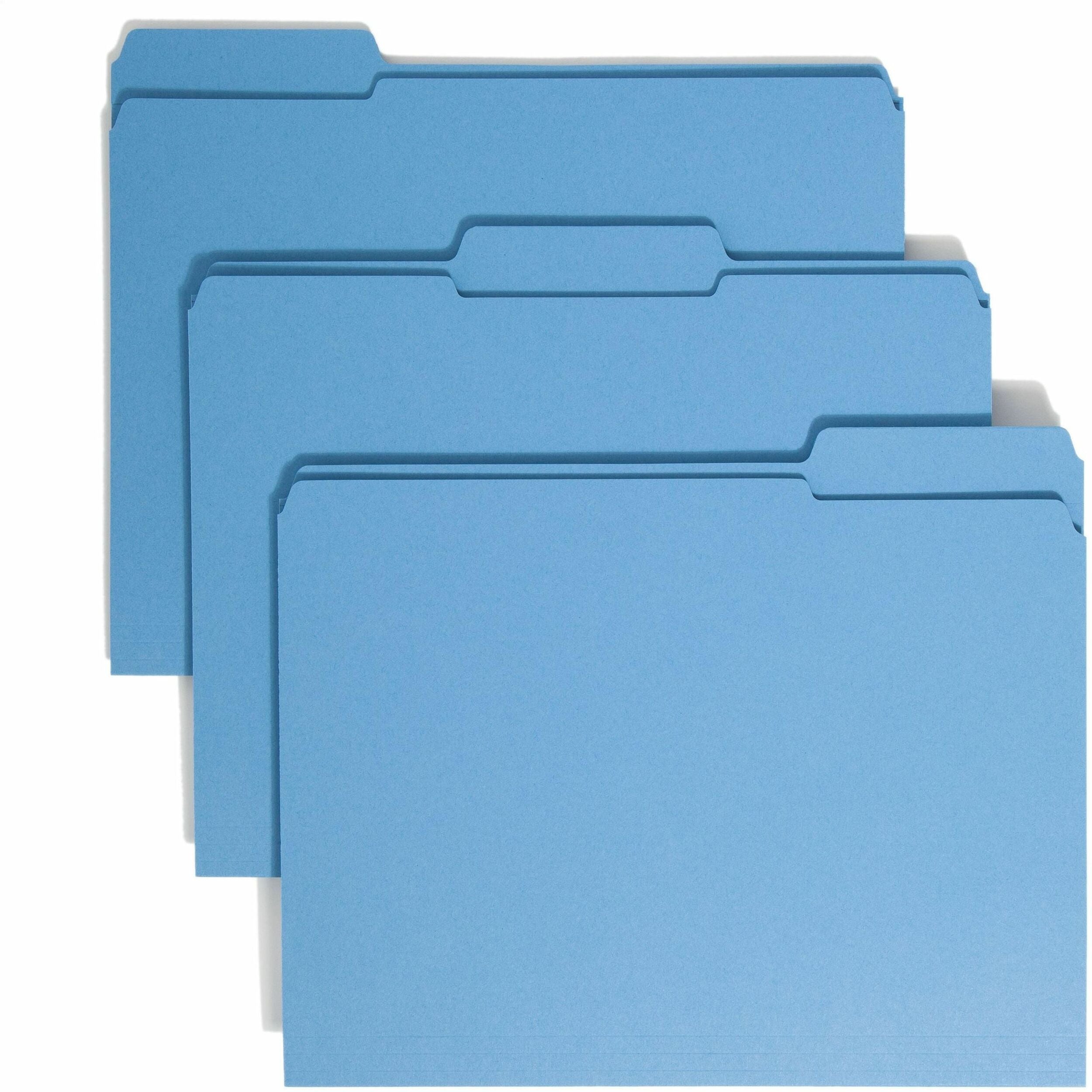 Reinforced Top Tab Colored File Folders, 1/3-Cut Tabs: Assorted, Letter Size, 0.75" Expansion, Blue, 100/Box