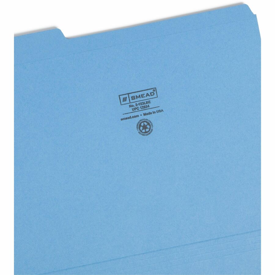 Reinforced Top Tab Colored File Folders, 1/3-Cut Tabs: Assorted, Letter Size, 0.75" Expansion, Blue, 100/Box