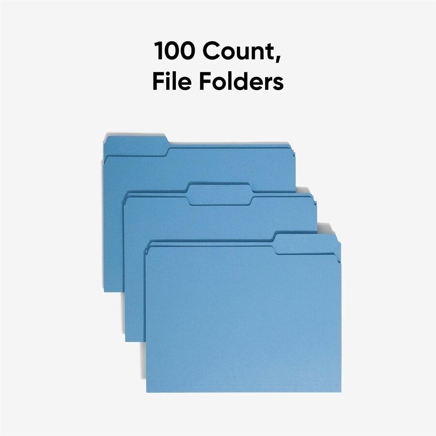 Colored File Folders, 1/3-Cut Tabs: Assorted, Letter Size, 0.75" Expansion, Blue, 100/Box