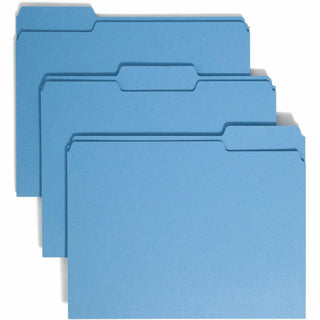 Colored File Folders, 1/3-Cut Tabs: Assorted, Letter Size, 0.75" Expansion, Blue, 100/Box