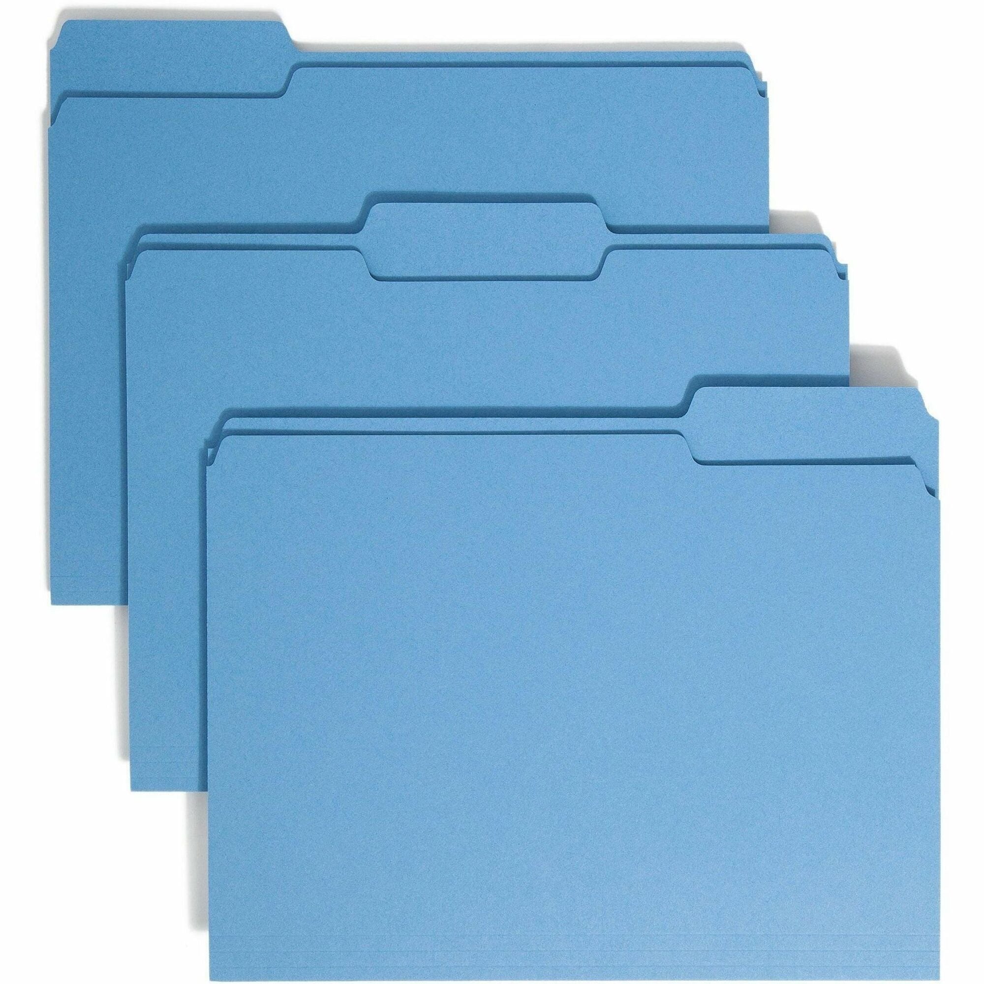 Colored File Folders, 1/3-Cut Tabs: Assorted, Letter Size, 0.75" Expansion, Blue, 100/Box