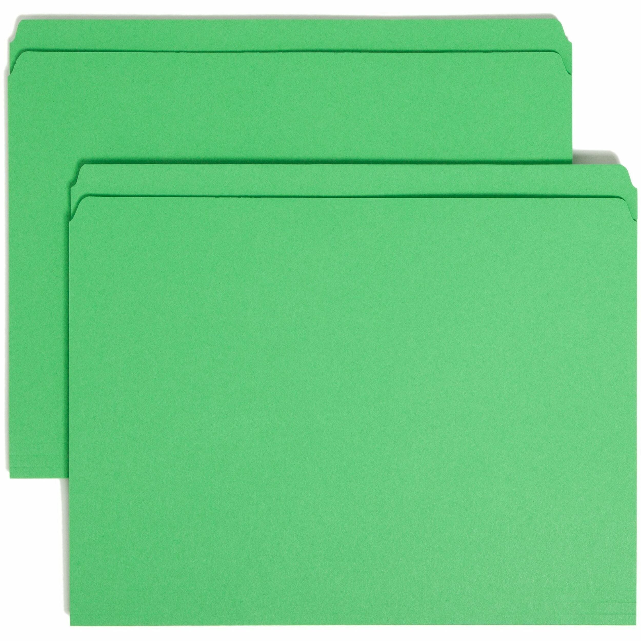 Reinforced Top Tab Colored File Folders, Straight Tabs, Letter Size, 0.75" Expansion, Green, 100/Box