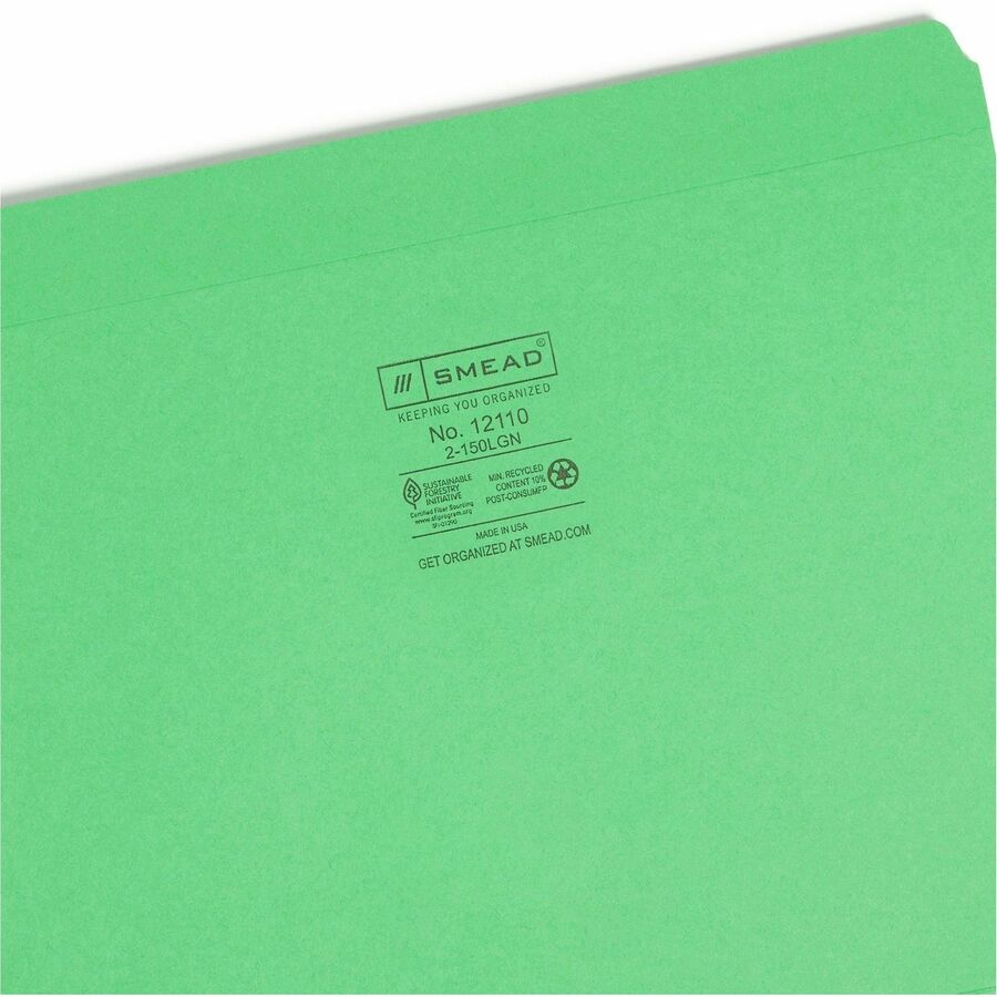 Reinforced Top Tab Colored File Folders, Straight Tabs, Letter Size, 0.75" Expansion, Green, 100/Box