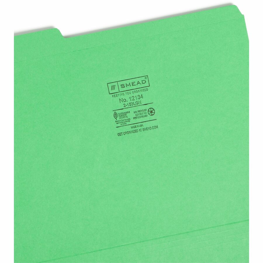 Reinforced Top Tab Colored File Folders, 1/3-Cut Tabs: Assorted, Letter Size, 0.75" Expansion, Green, 100/Box