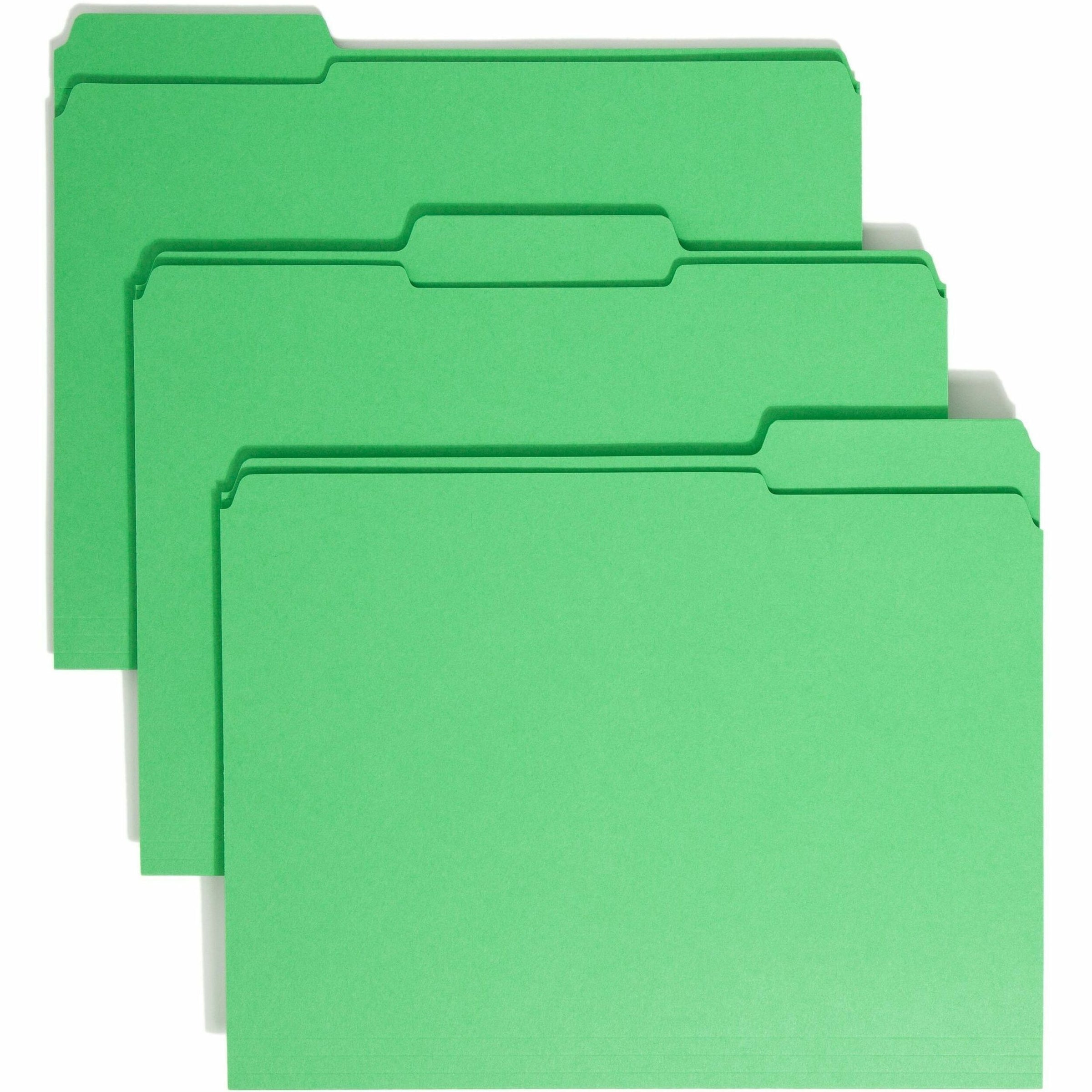 Reinforced Top Tab Colored File Folders, 1/3-Cut Tabs: Assorted, Letter Size, 0.75" Expansion, Green, 100/Box