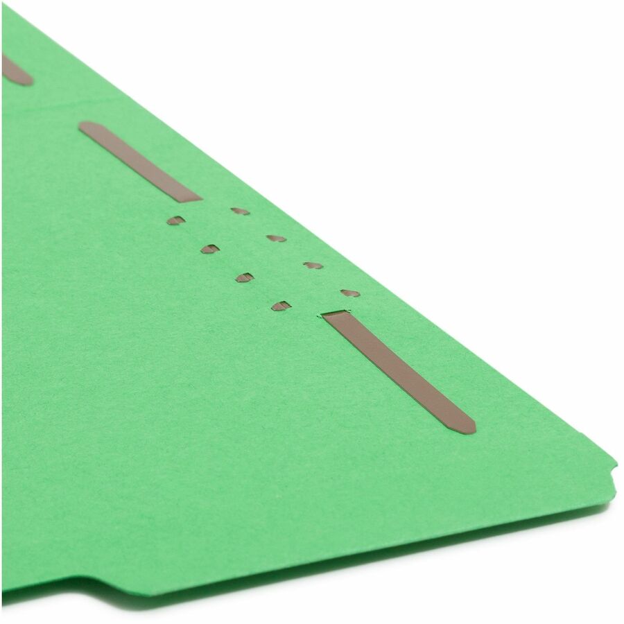 Top Tab Colored Fastener Folders, 0.75" Expansion, 2 Fasteners, Letter Size, Green Exterior, 50/Box