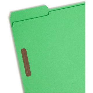 Top Tab Colored Fastener Folders, 0.75" Expansion, 2 Fasteners, Letter Size, Green Exterior, 50/Box