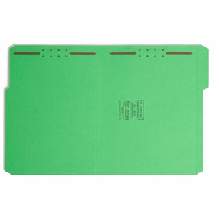 Top Tab Colored Fastener Folders, 0.75" Expansion, 2 Fasteners, Letter Size, Green Exterior, 50/Box