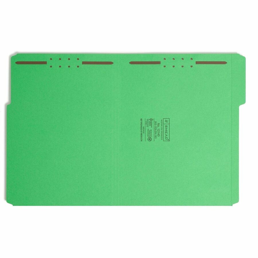 Top Tab Colored Fastener Folders, 0.75" Expansion, 2 Fasteners, Letter Size, Green Exterior, 50/Box