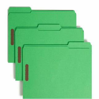 Top Tab Colored Fastener Folders, 0.75" Expansion, 2 Fasteners, Letter Size, Green Exterior, 50/Box