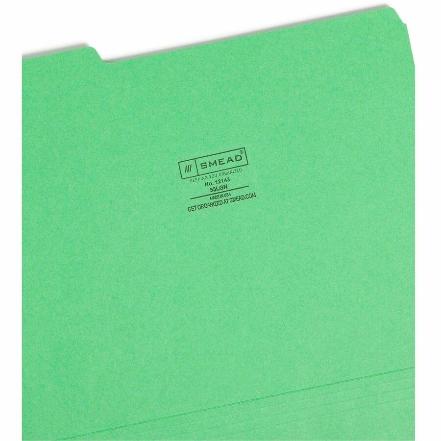 Colored File Folders, 1/3-Cut Tabs: Assorted, Letter Size, 0.75" Expansion, Green, 100/Box