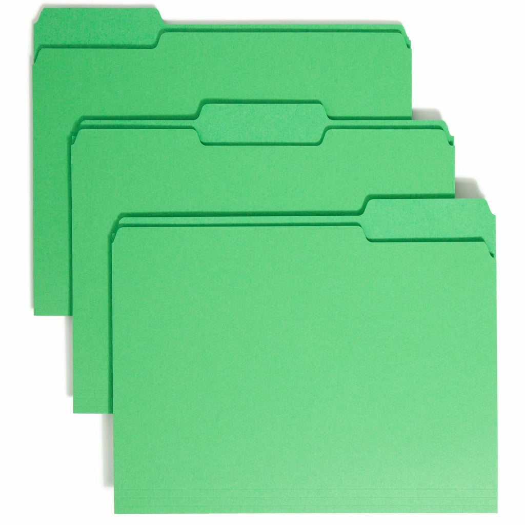 Colored File Folders, 1/3-Cut Tabs: Assorted, Letter Size, 0.75" Expansion, Green, 100/Box