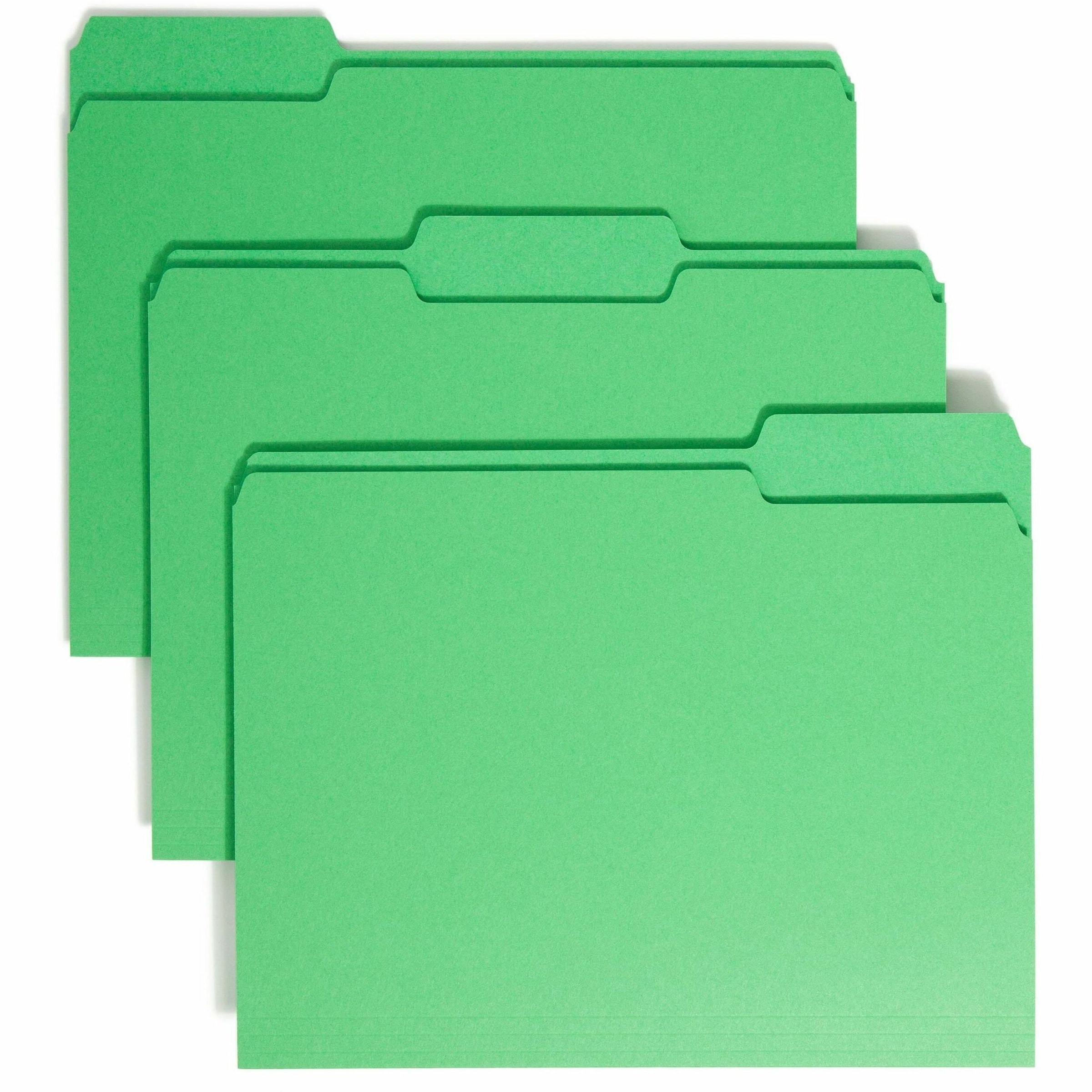 Colored File Folders, 1/3-Cut Tabs: Assorted, Letter Size, 0.75" Expansion, Green, 100/Box