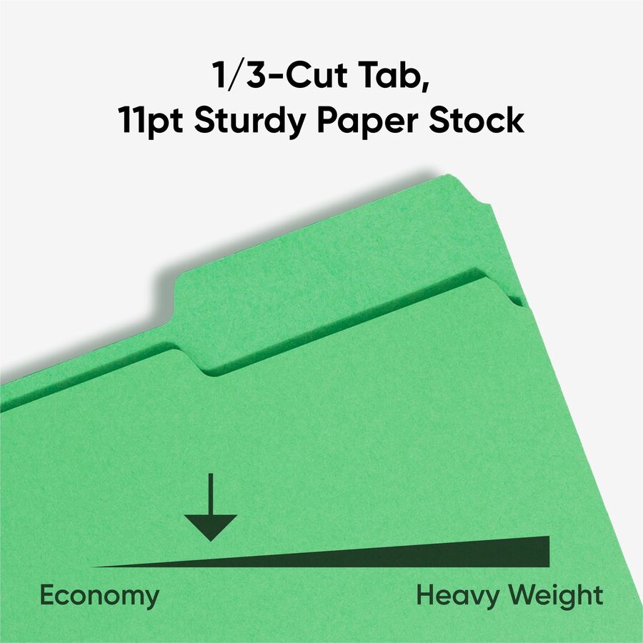 Colored File Folders, 1/3-Cut Tabs: Assorted, Letter Size, 0.75" Expansion, Green, 100/Box