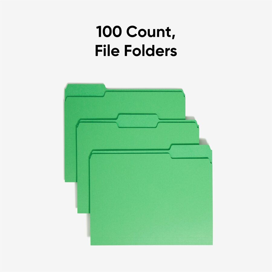 Colored File Folders, 1/3-Cut Tabs: Assorted, Letter Size, 0.75" Expansion, Green, 100/Box
