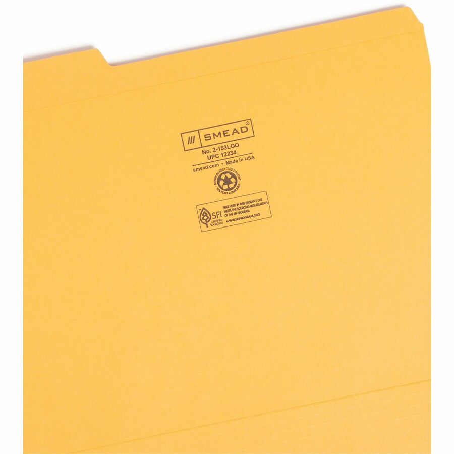 Reinforced Top Tab Colored File Folders, 1/3-Cut Tabs: Assorted, Letter Size, 0.75" Expansion, Goldenrod, 100/Box