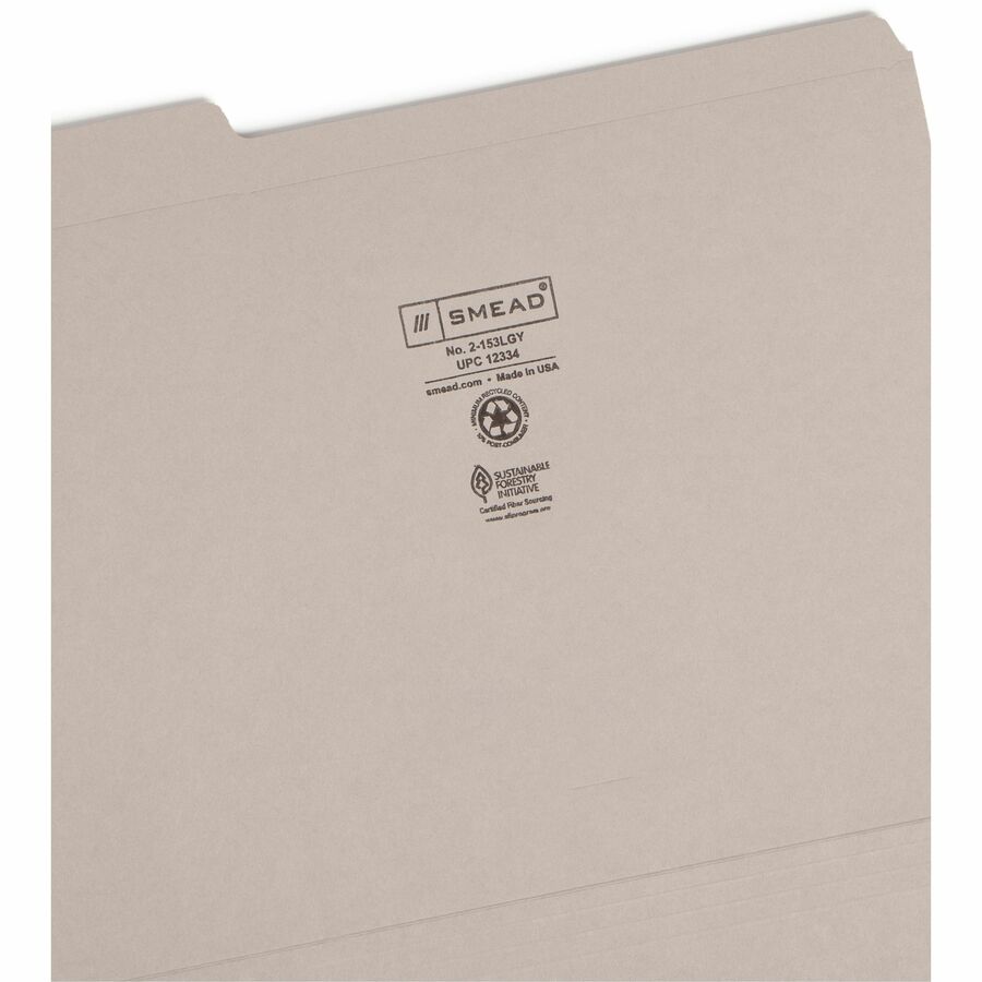 Reinforced Top Tab Colored File Folders, 1/3-Cut Tabs: Assorted, Letter Size, 0.75" Expansion, Gray, 100/Box