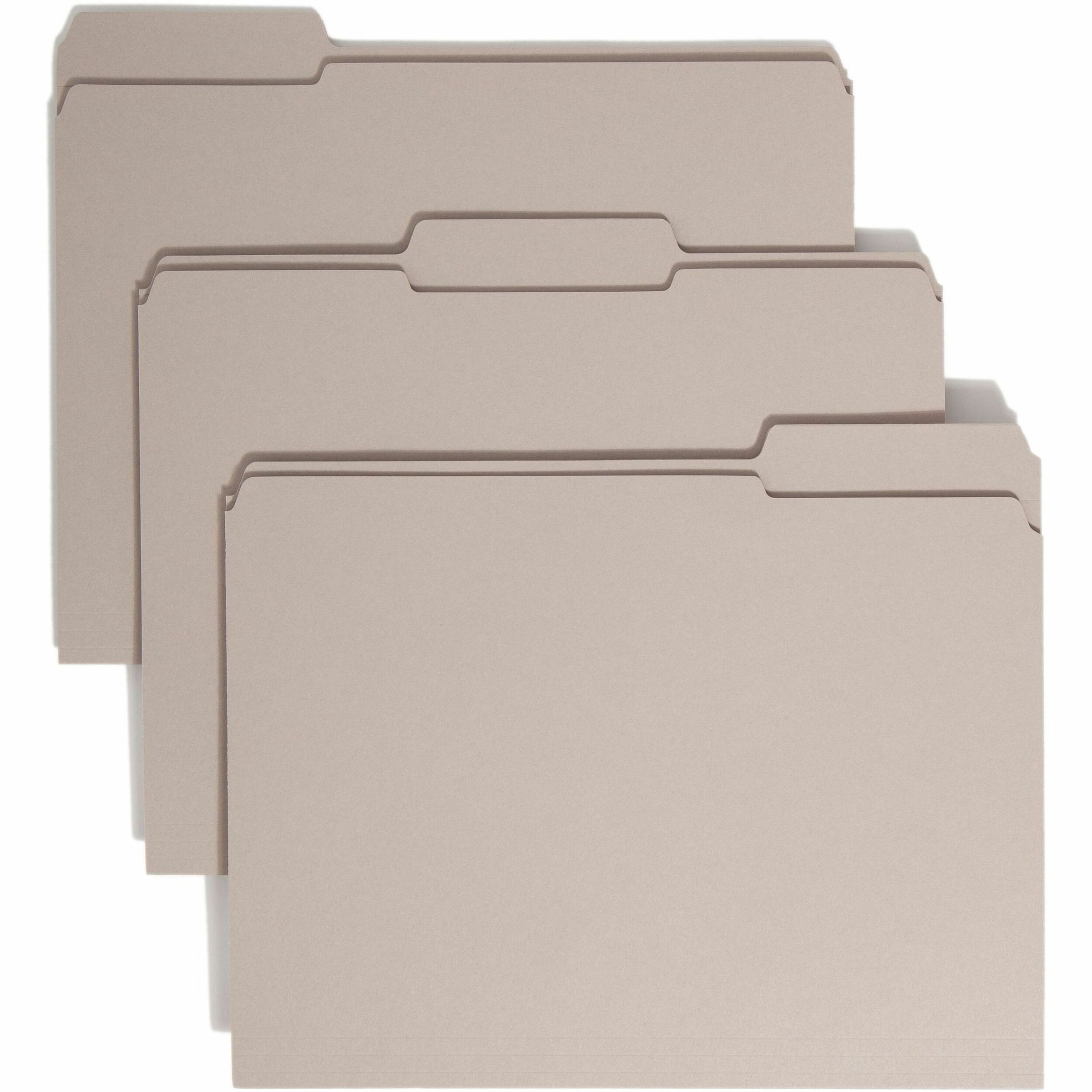 Reinforced Top Tab Colored File Folders, 1/3-Cut Tabs: Assorted, Letter Size, 0.75" Expansion, Gray, 100/Box