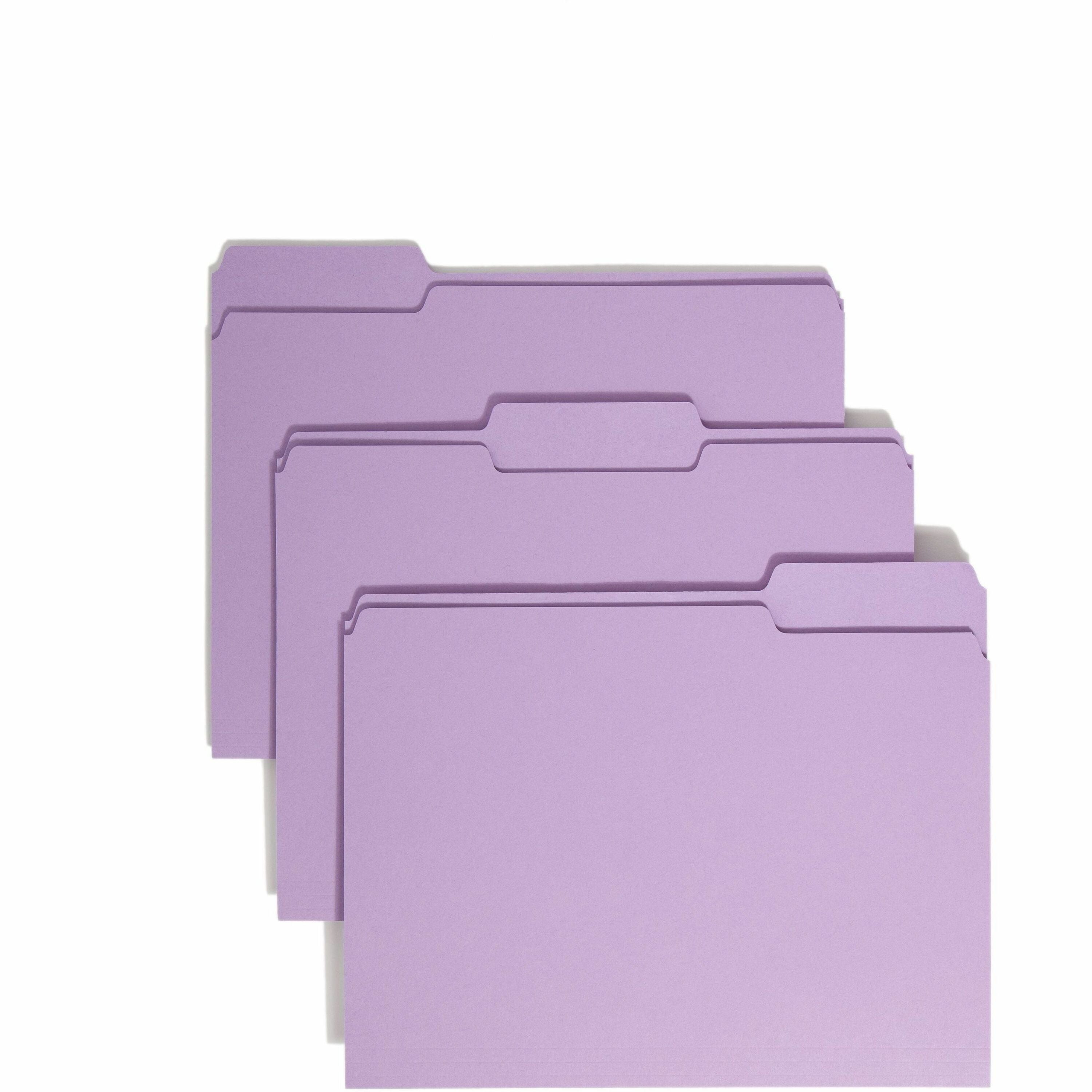 Colored File Folders, 1/3-Cut Tabs: Assorted, Letter Size, 0.75" Expansion, Lavender, 100/Box